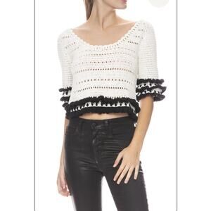Apiece Apart | Jute Cropped Crochet Sweater Tipping Black Size Medium